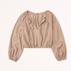 Long-Sleeve Linen-Blend Peasant Set Top xs